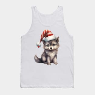 Gray Wolf in Santa Hat Tank Top